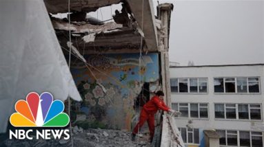 Parents, Teachers Clear Rubble From Kharkiv School Hit By Russian Missile