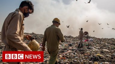 Gasping for air as massive fire burns at Delhi rubbish mountain - BBC News