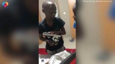 Cousin's gift of sneakers leaves boy overjoyed