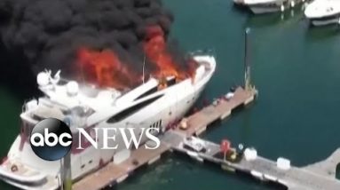 Multi-million dollar superyacht goes up in flames l ABC News