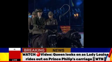 Queen looks on as Lady Louise rides out on Prince Philip's carriage || WTN ||