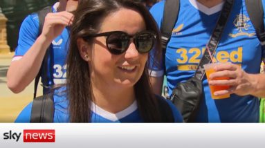 Rangers fans arrive at the Europa League final in Seville