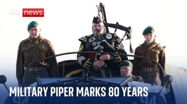 D-Day: Military piper marks 80 years since moment UK personnel landed on Gold Beach