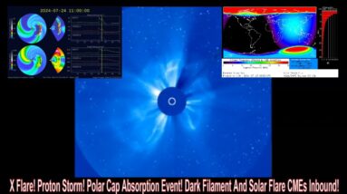 X Flare! Proton Storm! Polar Cap Absorption Event! Dark Filament And Solar Flare CMEs Inbound!