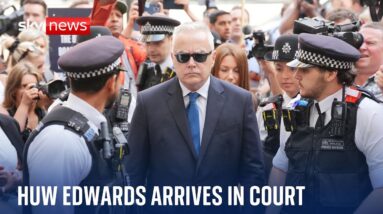 Huw Edwards arrives in court after being charged with making indecent images of children