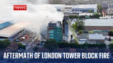 Aerial footage shows aftermath of fire at east London tower block