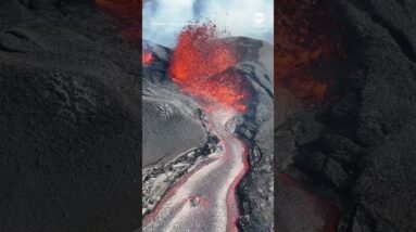 Drone captures volcanic eruption in Iceland