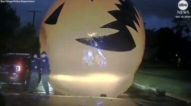 Cop 'attacked' by giant inflatable runaway Halloween pumpkin in Ohio