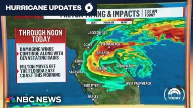 Hurricane Milton moving northeast over Florida with 85 mph winds and torrential rain