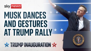 Elon Musk dances and gestures at rally at Trump inauguration