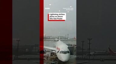 Lightning strikes plane as storm hits Sao Paulo. #Brazil #Weather #BBCNews